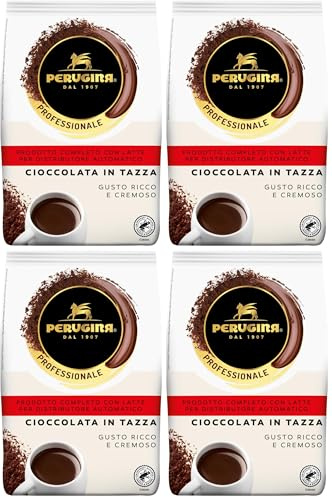 PERUGINA Cioccolata Completa Preparato per Bevanda al Cacao Magro per macchina automatica in polvere, Busta 1kg (Confezione da 4)