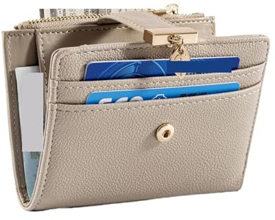 DHYUACN Münztasche Kleine Geldbörse for Damen, Bifold, weiches Leder, Kartenhalter mit Ausweisfenster, Reißverschluss, Münzfach, Geldbörsen for(Muddy Color)