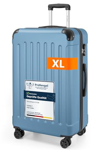 YONSLY Gepäck Suitcase Reisekoffer, Trolley Rollkoffer Handgepäck, Hartschalenreisekoffer mit 360° Lenkrollen, Zahlenschloss, Mehrstufiger Teleskopgriff (XL, Grau Blau)