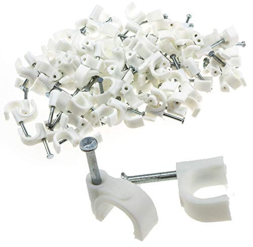 enTie Round White 8mm Cable Clips Secure Fastenings Cables [100 Pack]