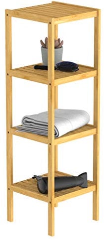 EISL Badezimmer Regal, Badregal schmal mit 4 Ablagefächern, nachhaltige Badmöbel Bambus, BMBA02-REG41, Braun, (B x H x T): ca. 34 x 110 x 33 cm