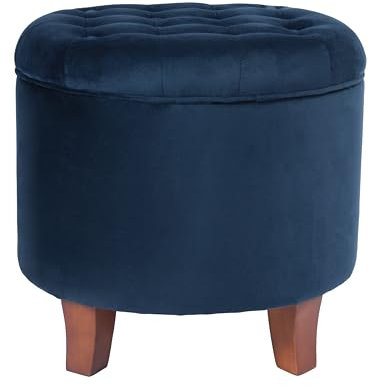 HomePop Samt Stauraum Ottomane mit Deckel|Fußbank Aufbewahrungsbox| Ottomane mit Stauraum für Wohnzimmer und Schlafzimmer | Dekorative Heimmöbel, Marineblau