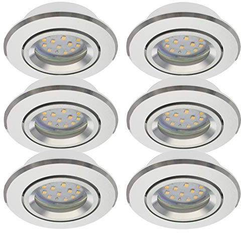 Trango 6er Set 6737R-06MOSD *REAL ALU* LED Deckenstrahler inkl. 6x 5 Watt 3-Stufen dimmbar Ultra Flach LED Modul, 3000K warmweiß aus Aluminium Einbauleuchte, Einbauspot, Deckenleuchte, Einbaustrahler