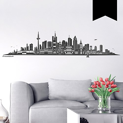 WANDKINGS Wandtattoo Skyline Frankfurt 120 x 30 cm - Schwarz - 35 Farben zur Wahl