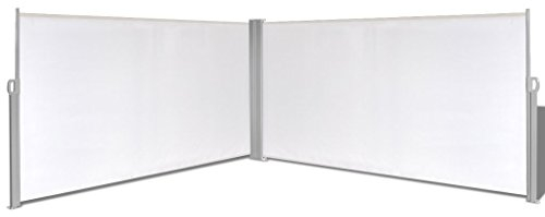 Festnight Ausziehbare Seitenmarkise Markise 160x600cm Standmarkise mit Standpfosten Sichtschutz Sonnenschutz Cremefarbe für Balkon Terrasse