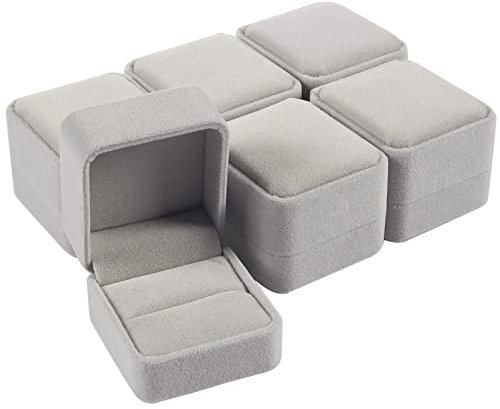 Juvale Velvet Ring Gift Box with Snap Closure, Small Jewellery Case for Wedding, Proposal, Grey, 6.3 x 4.3 x 5.6 cm, 6 Pack