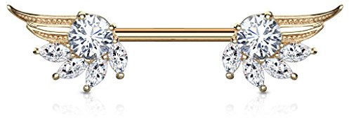 Autiga Brustwarzen Piercing Nippelpiercing Brustpiercing Engelsflügel Zirkonia Kristall roségold-klar