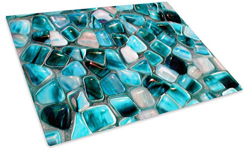 Blue Black Teal Glass Chopping Board Kitchen Worktop Saver Protector