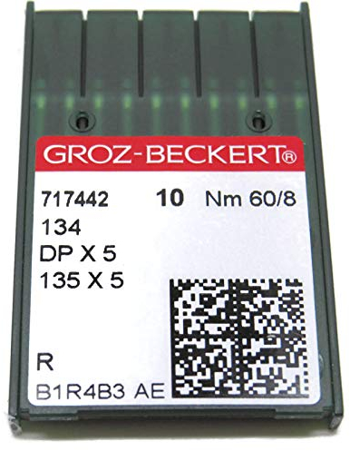 Groz-Beckert Industrie-Nähmaschinennadeln – 134R 135X5 DPX5, Packung mit 10 Stück, alle Größen 60/8