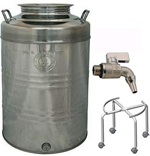 Belvivere Conteneur à fût bidon d'huile inox 18/10 soudé fond à pot America Made in Italy avec robinet anti-goutte et piédestal (30 litres)