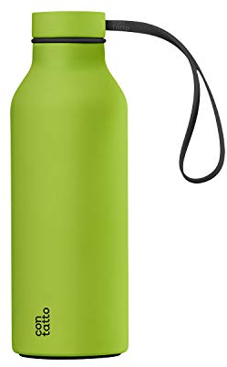 con-tatto Bottle Bottiglia termica con 3 Pareti in Acciaio e Rame - Bevande fredde per 25 ore e calde per 15 ore - Fascia e Tappo Sport Lid inclusi! (Black Mojito)
