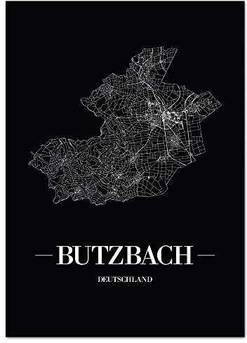 JUNIWORDS Stadtposter - Wähle Deine Stadt - Butzbach - 40 x 60 cm Poster - Schrift A - Schwarz