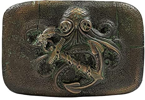 Gürtelschnalle, italienische Handwerkskunst, Antikes Kraken-Schild, Rost, Vintage-Stil - - Einheitsgröße