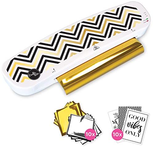 Crafts&Co® Hot Foil Applicator Complete Starter Pack Includes 5 Silver and 5 Gold Foils, 10 Printed A6 Cards + 1 Transparent Folder