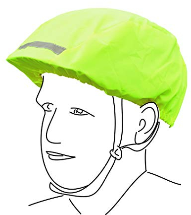 Regenschutzcover für Ihren Fahrradhelm, wasserdichter Helmüberzug mit Gummizug, Farbe neon, One size fits all, Immer gut sichtbar mit zwei Reflektoren