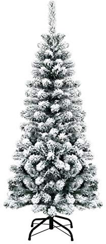 DREAMADE Beflockter Weihnachtsbaum, Künstlicher Christbaum mit dichten Spitzen, Verschneiter Tannenbaum inkl. Metallständer, Kunstbaum Weihnachten Dekobaum aus PVC (180cm/500 Spitzen)