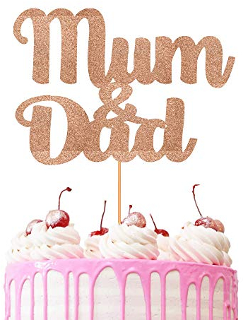 MUM & DAD Cake Topper Glitter Cardstock Party Favour Decoration Cake Toppers (LIGHT ROSE GOLD)