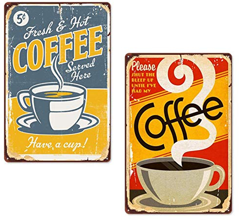 No 2 Stück Cafe Vintage Malerei aus Zinn, Wanddekoration, Retro Nostalgische Kunst/Wandpaneel aus Zinn, Vintage, dekorativ für Café, Bar, Pub, Bier, Haus, 20 x 30 cm