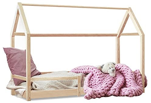 IDMarket - Lit cabane Enfant 90 x 190 CM Nessi Bois avec sommier et barrières