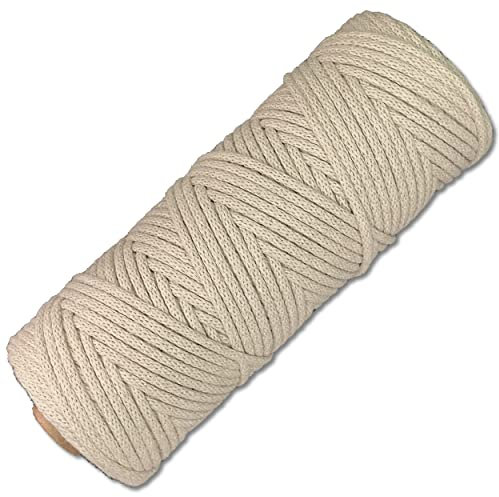 Cotton Cord 100 Metres 3 mm Macrame Braided Cord Cord Textile Yarn Cotton Rope Crocheting Gym Bag Crafts DIY (053 | Beige)