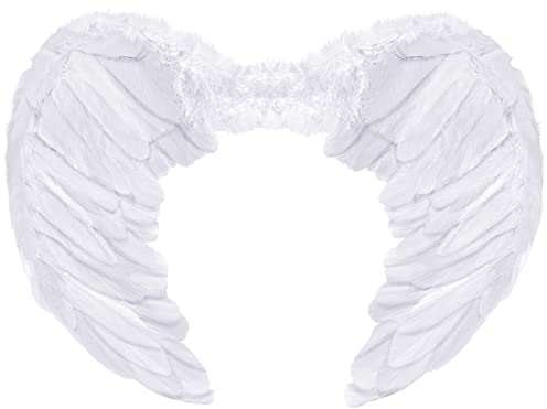 Balinco Engelsflügel | Engelflügel | Engel Flügel | Amor | Federflügel | Christkind als Accessoire für Damen Kostüm Halloween | Karneval | Mottoparty (Weiß)