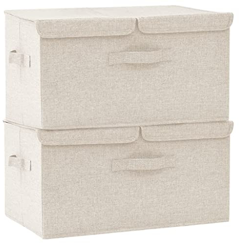 vidaXL 2x Aufbewahrungsbox Spielzeugkiste Spielzeugbox Stoffbox Faltkiste Faltbox Regalkorb Kiste Korb Box Organizer Stoff 50x30x25cm Creme