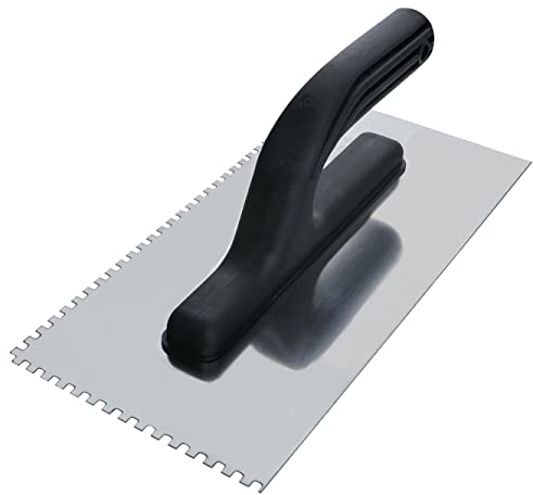 AERZETIX - C54540 - Glättekelle/kleberspachtel/zahnkelle rechteckig - mit zähnen 4x4mm - zahnglätter für fliesen - zahnspachtel - 270x125mm - stahlklinge