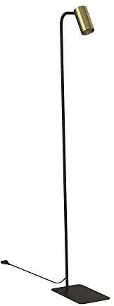 Licht-Erlebnisse Stehlampe Messing, Schwarz-Messing, Metall, Spot, schwenkbar, Kabelschalter, GU10, H:126 cm, Stehleselampe, Stehleuchte Wohnzimmer, Schlafzimmer
