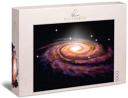 Ulmer Puzzleschmiede - Puzzle „Galaxie“ - Puzzle 1000 Teile Weltall & Universum, Made in Germany - Spektakuläre Spiral-Galaxie als 3D-Illustration - Andromeda-Nebel, Astronomie, Galaxy, Deep Space