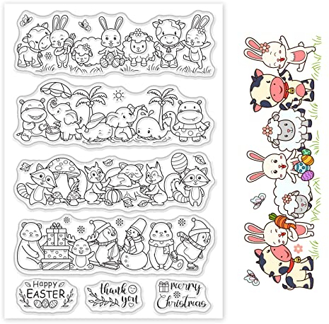 INFUNLY Transparente Stempel Mit Niedlichem Tier Für Die Kartenherstellung, Osterhase + Bär, Silikonstempel Für Dekoration, DIY, Scrapbooking