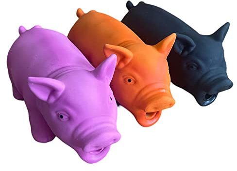 Squeaky Pig Dog Toys (Pack of 3) Latex Squeaky Dog Toys with Grunting and Oinking Sound, Approx. 8 Inch Pig Toys for Dogs, Pink, Orange and Black