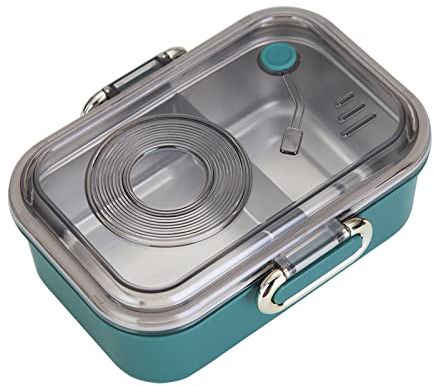 Bento Box, 950ml Stainless Steel Lunch Box with 2 Compartments, Leakproof Portable Lunch Box, Insulated Food Storage Container for Adults Kids Work, School, Home Use (Green)