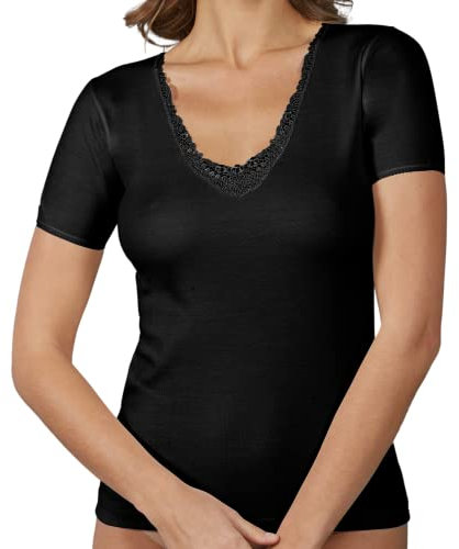 VP PINUCCIO VENEGONI Set 2 Maglia Intima Donna Manica Corta in Lana e Cotone | Intimo Termico Made in Italy, Dettaglio in Pizzo