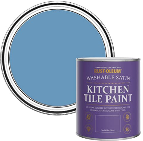 Rust-Oleum Blue water resistant Kitchen Tile Paint in Satin Finish - Cornflower Blue 750ml