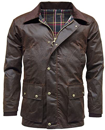 FAIRY TRENDZ Barker Wachsjacke für Herren, langärmelig, Reißverschluss, Nietentasche, abnehmbare Kapuze