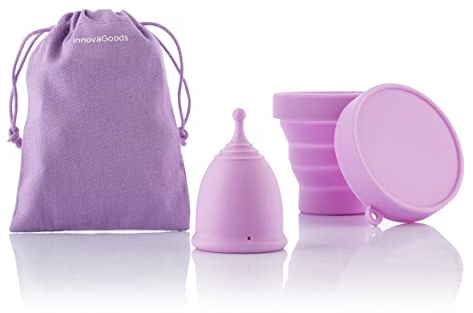 InnovaGoods - Coppetta Mestruale Ergonomica in Silicone Medicale, Ipoallergenica, Flessibile, Riutilizzabile, Include Sterilizzatore e Borsa di Trasporto, Rosa, 1 unità, Silicone Cotone