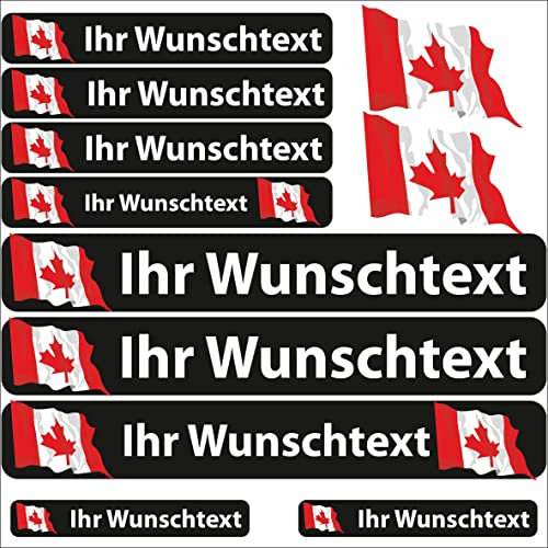 INDIGOS UG Fahrrad Aufkleber Kanada - 13 Fahnenaufkleber wehend - Sticker selbst gestalten - Autoaufkleber- Motorrad - Namensaufkleber wasserfest personalisiert - Wunschtext