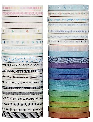LGEGE 40 Rollen Washi Tape im japanischen Stil, 5 mm breit, dekoratives Regenbogenmuster, japanisches Abdeckband für Scrapbook, Bullet Journal, Geschenkverpackung (2m)