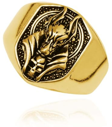 Anubis Ring, Gotischer Wolfskopf Ring für Männer, ägyptischer Gott Anubis Amulett Ring Nordischer Wikinger Wolf Tierring Anubis Wolf Schmuck, Hip Hop Wolf Band Ring Punk Wolf Schild Ring (19.8, Gold)