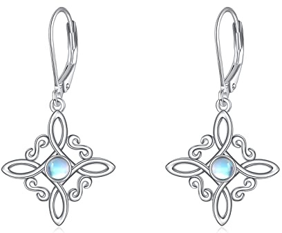 Hexen Knoten Ohrringe Sterling Silber Hexe Magische Knoten Ohrringe Mondstein Pagan Schmuck Keltische Kreuz Schmuck für Frauen Mädchen