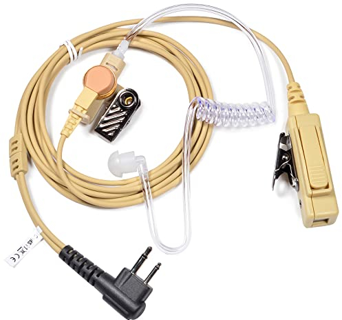 HYS Walkie Talkie Ohrhörer Headset Kompatibel mit Motorola DP1400 CP200 CP040 GP300 GP88 CLS1110 XT420 XT460 Radio Covert Air Akustisches Rohr, PTT mit Mikrofon (Beige, 1 Stück)
