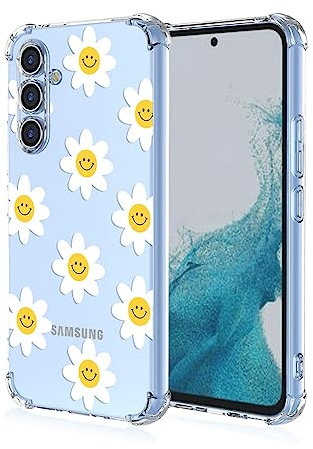SEAHAI Hülle für Samsung Galaxy A54 5G, Bunte Schön Blumen Ultra Dünn Transparent Handyhülle Weich Silikon TPU Bumper Stoßfest Case Schutzhülle - Smiley-Blume