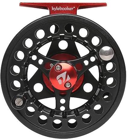 Kylebooker Fliegenfischrolle, große Laube mit Aluminium-Körper, Fliegenrolle, 3/4 W, 5/6 W, 7/8 W (Schwarz mit Rot, 3/4 W)