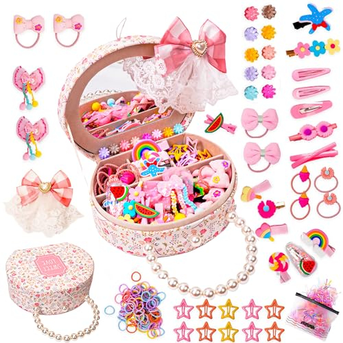 Mädchen Geschenke 6-12 Jahre - Oudizz Schmuckkästchen Mädchen und Haarschmuck Haarspangen Haargummi (Kreisförmiger Kasten)