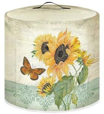Hinthetall Sunflower Butterfly Cooker Covers Kitchen Appliances Dust Cover Round Air Fryer Cover Protective Cover Bag with Pocket and Handle Washable Rice Cooker Dust Cover