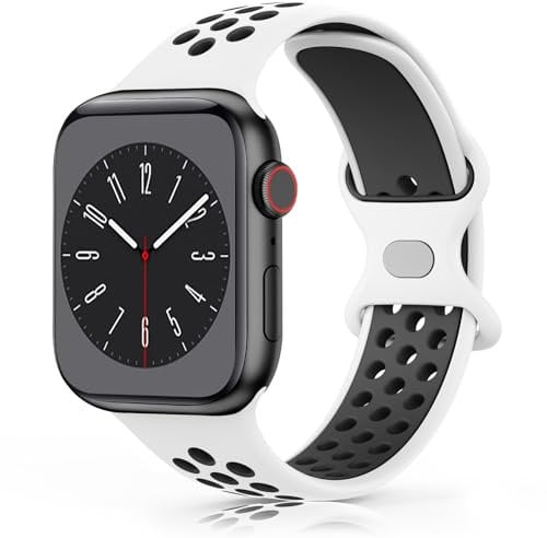 Meliya Cinturino per Apple Watch 45mm 44mm 46mm 49mm 42mm 41mm 40mm 38mm, Cinturino in Silicone per iWatch Series 10 9 8 7 6 5 4 3 2 SE Ultra (Bianco/nero, 42mm(Series 10)/38mm/40mm/41mm)