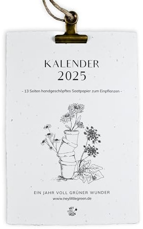 heylittlegreen Einpflanzbarer Wandkalender 2025 | aus handgemachtem Saatpapier | Samen-Kalender mit 13 Sorten zum Einpflanzen | nachhaltige Geschenkidee