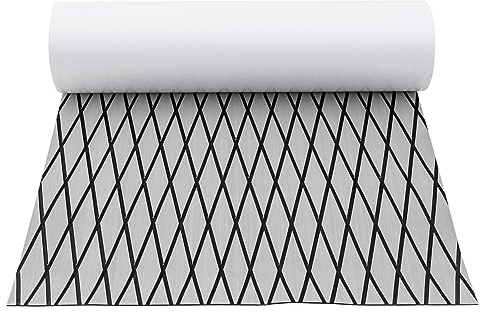 ACROSSPART Eva Schaum 239x89CM Bootsteppich, Teakholz Boat Bodenbelag Matte Diamant Blöcke Marine Decking Yacht Bodenbelag Matte, rutschfeste Matte Boot Deck Anti Rutsch Teppich, Grau+Schwarz