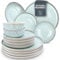 Steingut Geschirrset 12 Personen Ibiza 48 tlg. TESTSIEGER, Hochwertiges Mediterranes Steingut Geschirr Set, Schüssel- und Teller Set, Tafelservice 12 Personen, Geschirrsets Pure Living in Blau-Beige