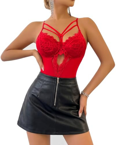 Femme Body Florale Transparent Sexy Collant en Maille, Bodysuit Lingerie Une Pièce Taille Haute Hot, Body String sous-Vêtements à Bretelles Spaghetti Maillot de Corps Noir S-XL